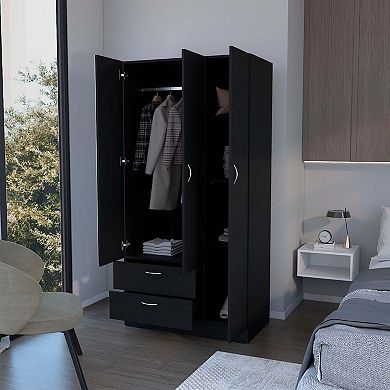 Eloy Modern Wardrobe With Ample Storage,a Mirror, Two Drawers, Four Shelves, And Hanging Rod