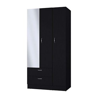 Eloy Modern Wardrobe With Ample Storage,a Mirror, Two Drawers, Four Shelves, And Hanging Rod