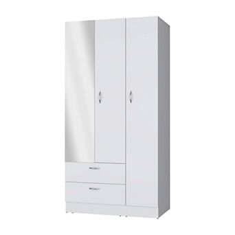 Eloy Modern Wardrobe With Ample Storage,a Mirror, Two Drawers, Four Shelves, And Hanging Rod