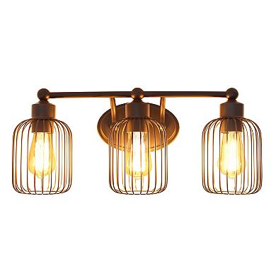 Lalia Home Ironhouse Three Light Industrial Decorative Cage Vanity Uplight Downlight Wall Mounted Fixture