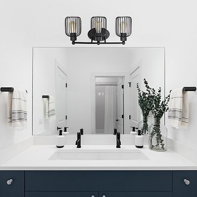 Lalia Home Ironhouse Three Light Industrial Decorative Cage Vanity Uplight Downlight Wall Mounted Fixture