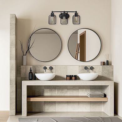 Lalia Home Ironhouse Three Light Industrial Decorative Cage Vanity Uplight Downlight Wall Mounted Fixture