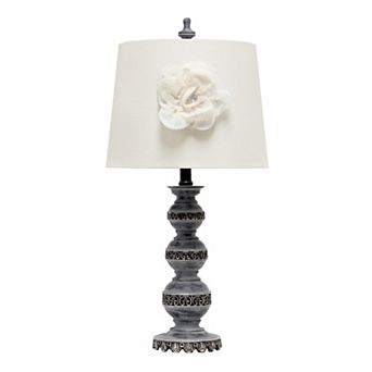 Lalia Home Elegant Embellished Table Lamp with Flower Adornment Linen Shade