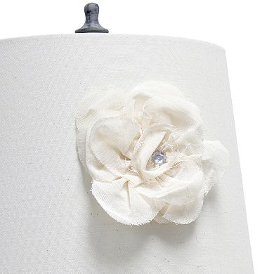 Lalia Home Elegant Embellished Table Lamp with Flower Adornment Linen Shade