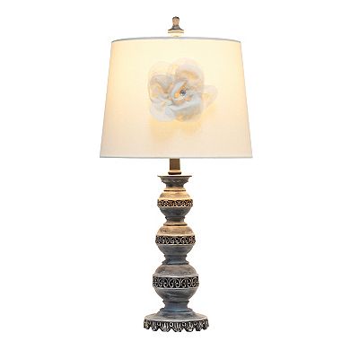 Lalia Home Elegant Embellished Table Lamp with Flower Adornment Linen Shade