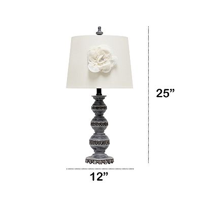 Lalia Home Elegant Embellished Table Lamp with Flower Adornment Linen Shade