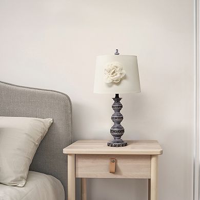 Lalia Home Elegant Embellished Table Lamp with Flower Adornment Linen Shade