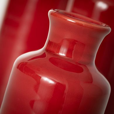 Ceramic Red Bottle Vases Table Decor 3-piece Set