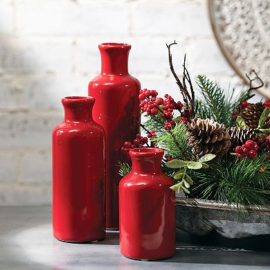 Ceramic Red Bottle Vases Table Decor 3-piece Set