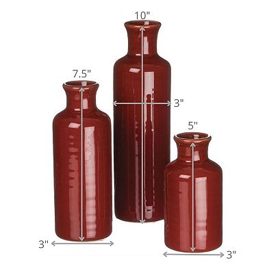 Ceramic Red Bottle Vases Table Decor 3-piece Set