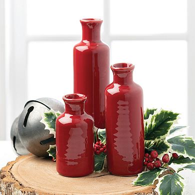 Ceramic Red Bottle Vases Table Decor 3-piece Set