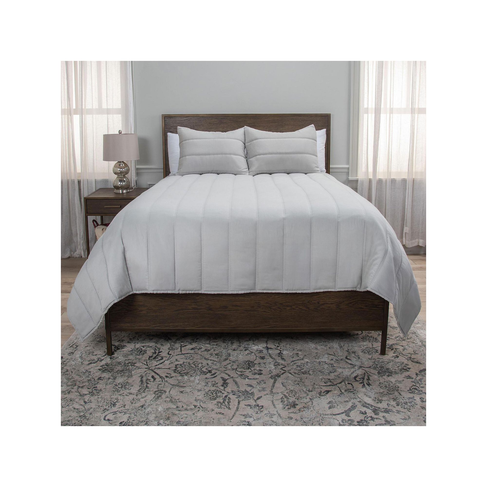 Rizzy Home Channel Stitch Quilt Set with Shams, Gray