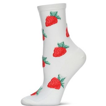Women's Strawberry Sheer Combed Cotton Crew Socks