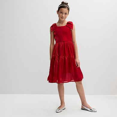 Rewind 7-16 Bow Sleeve Midi Holiday Dress