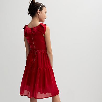 Rewind 7-16 Bow Sleeve Midi Holiday Dress