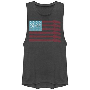 Juniors' Fender Guitar USA Flag Graphic Tank Top