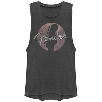 Juniors' Fender Guitar Head Silhouette Stamp Graphic Tank Top