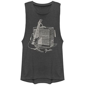 Juniors' Fender Guitar And Amp Doodle Graphic Tank Top
