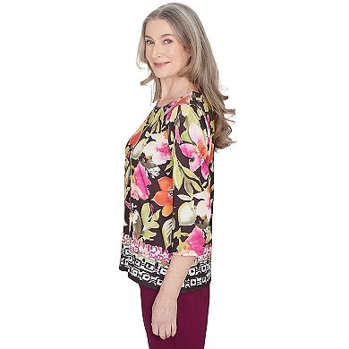 Petite Alfred Dunner Bold Floral Geometric Border Top
