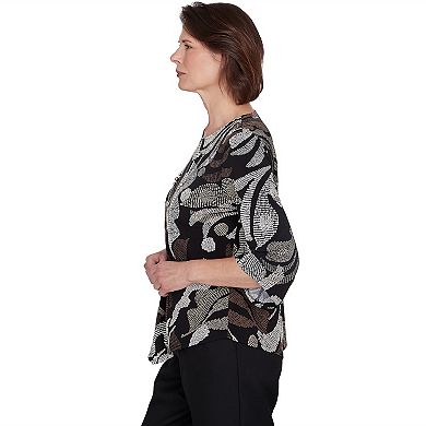 Petite Alfred Dunner Textured Leaf Top With Necklace