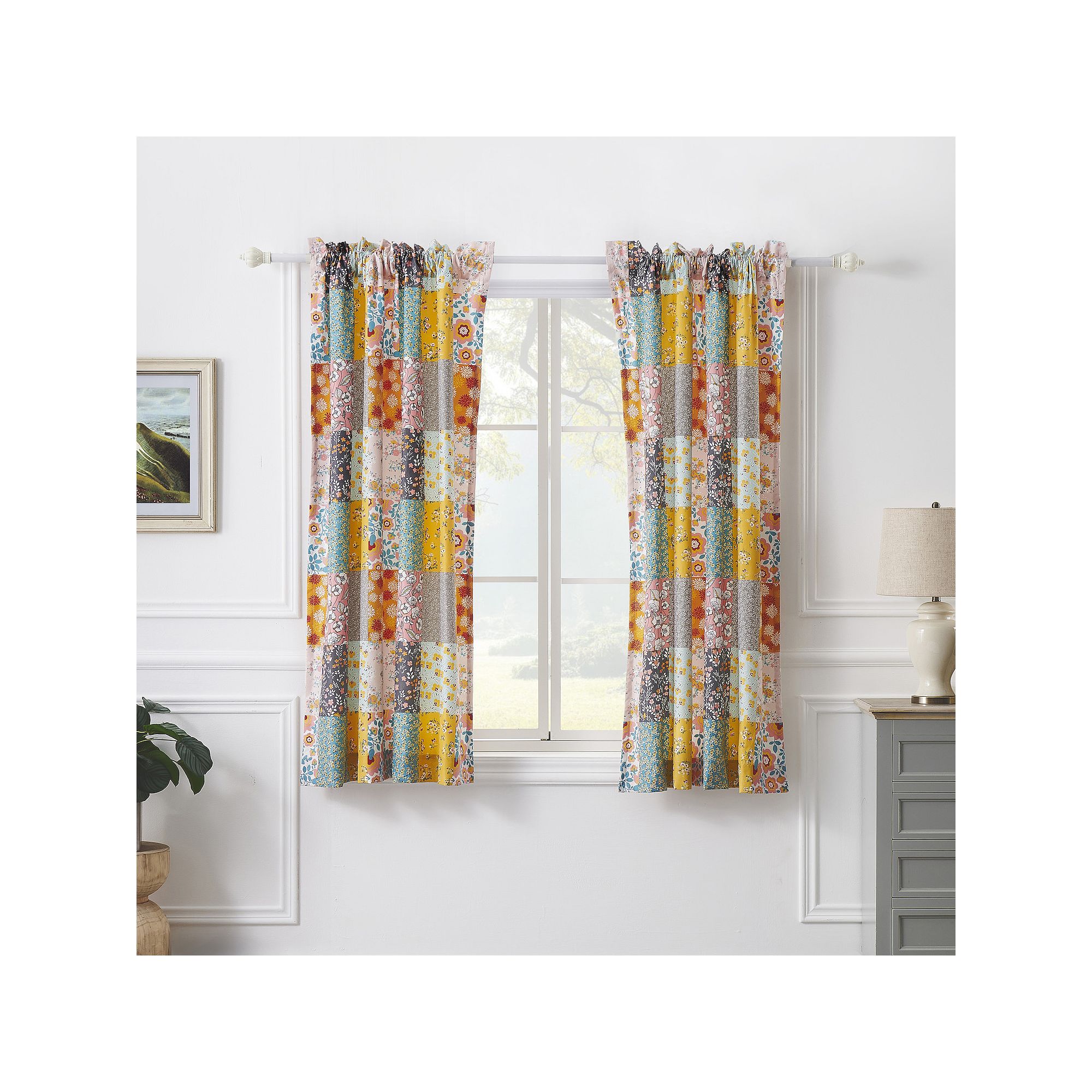Greenland Home Fashions Carlie Set of 2 Window Curtain Panels, Calico Patch
