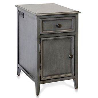 Distressed Storage Side Table With 2 USB Outlets
