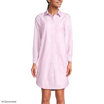 Women's Lands' End Oxford Long Sleeve Button Front Shirt Dress