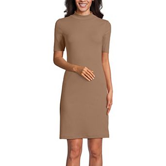 Women's Lands' End Rib Knit Mock Neck Above Knee Dress