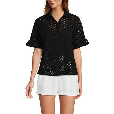 Women s Lands End Eyelet Ruffle Sleeve Blouse