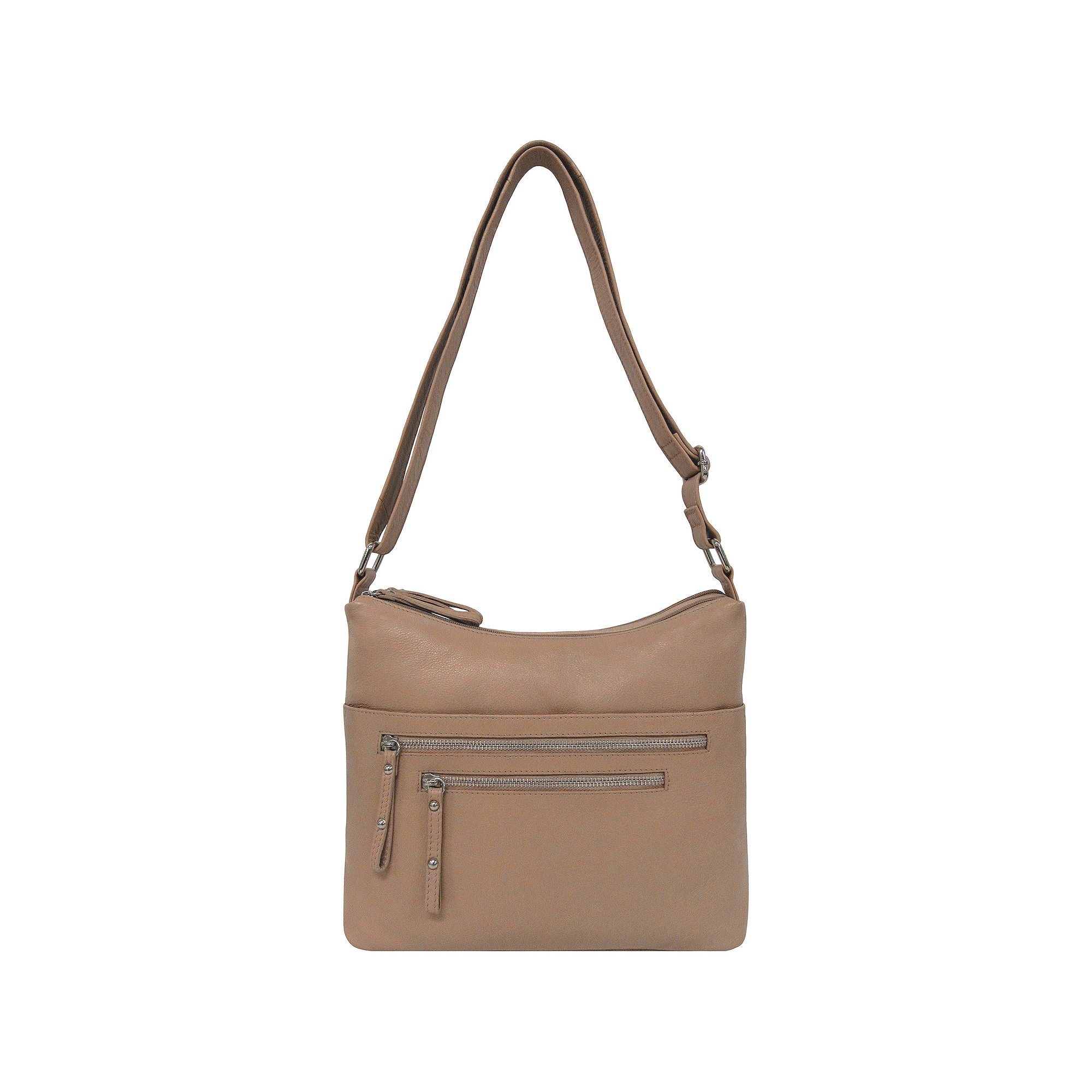 GAL Granada Leather Multi-Compartment Double Entry Hobo Handbag, Alabaster