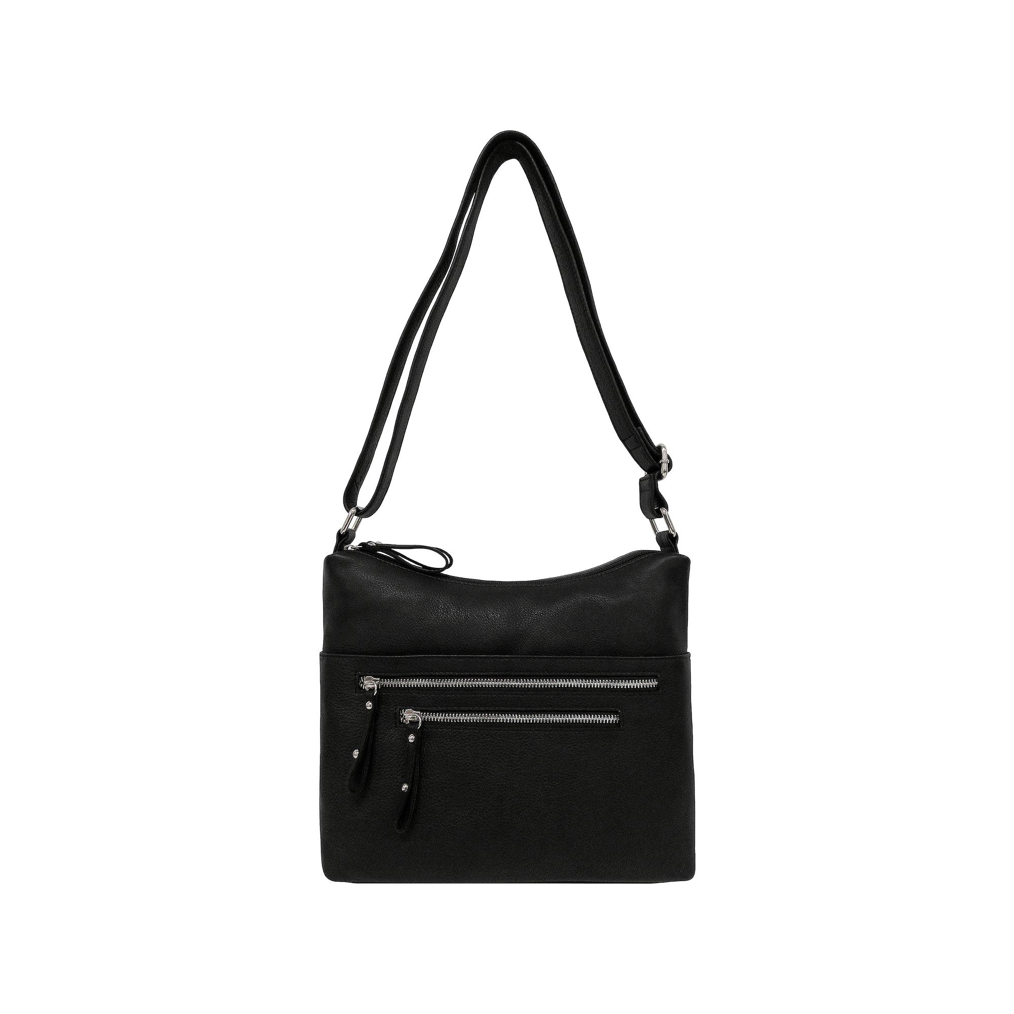 GAL Granada Leather Multi-Compartment Double Entry Hobo Handbag, Black