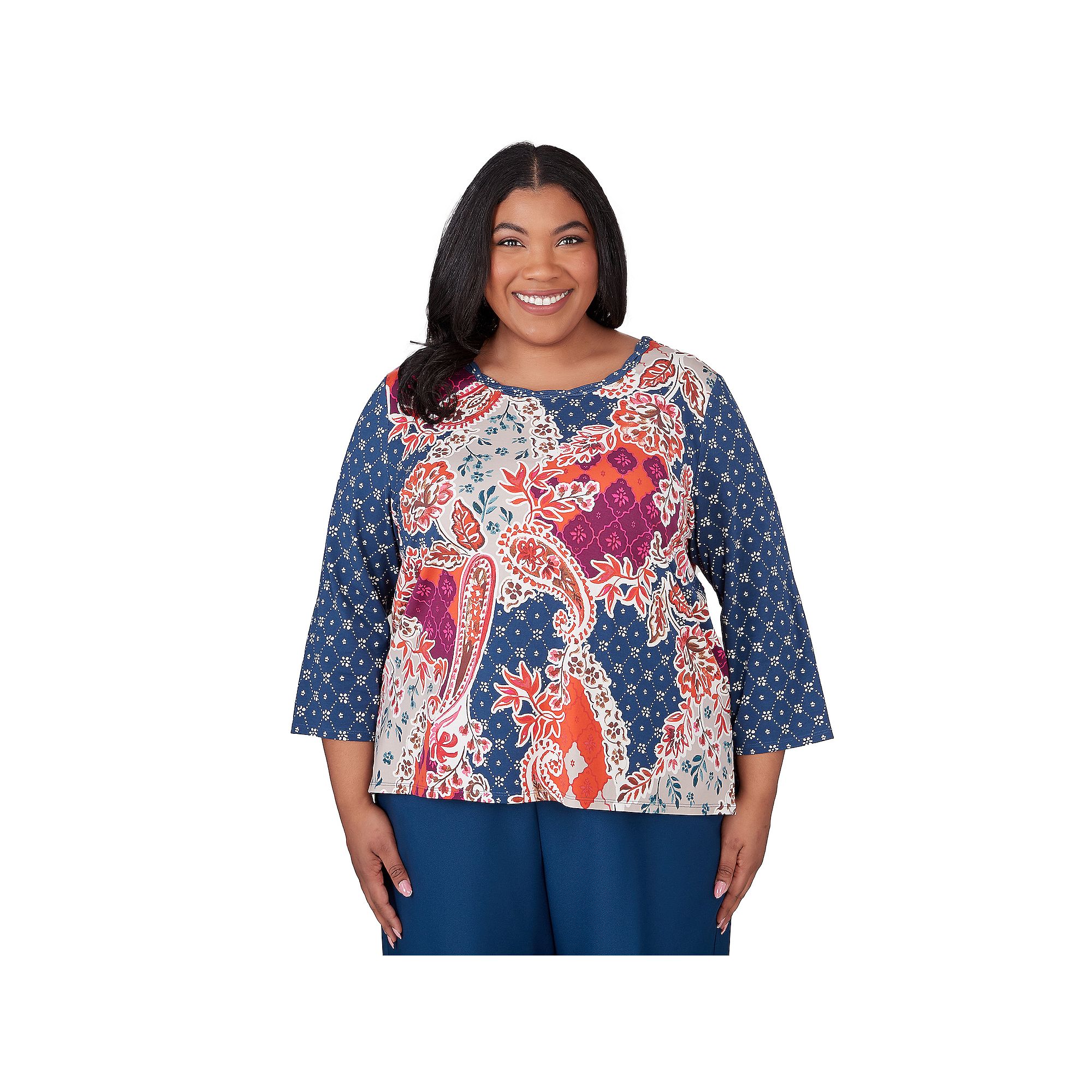Plus Size Alfred Dunner Paisley Patchwork Knotted Crewneck Top, Womens, Si