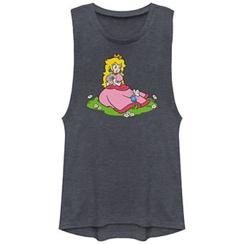 Juniors' Nintendo Super Mario Bros Princess Peach Picking Flowers Graphic Tank Top