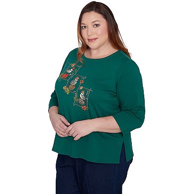 Plus Size Alfred Dunner Birds with Hats Detailed Top