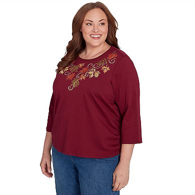 Plus Size Alfred Dunner Falling Leaves Top with Drawstring Closure