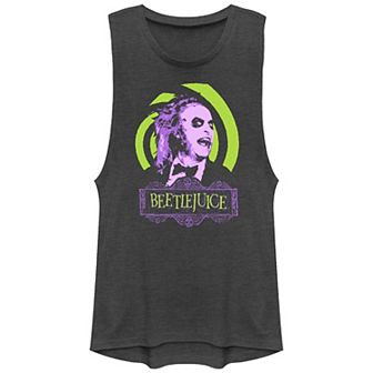 Juniors' Beetlejuice Green Swirl Graphic Tank Top