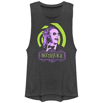 Juniors' Beetlejuice Green Swirl Graphic Tank Top