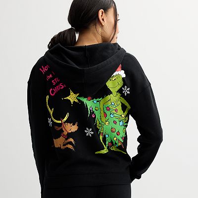 Juniors Dr. Seuss How The Grinch Stole Christmas Vintage Fleece Full Zip Hoodie