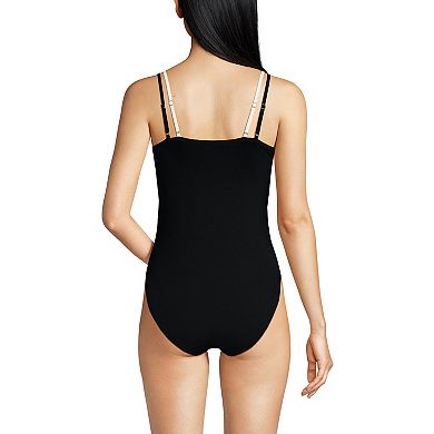 Women's Lands' End Chlorine-Resistant Reversible V-Neck One Piece Swimsuit