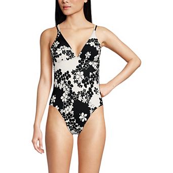 Women's Lands' End Chlorine-Resistant Reversible V-Neck One Piece Swimsuit