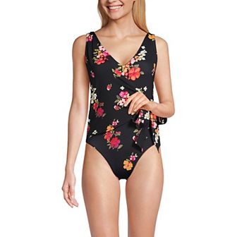 Women's Lands' End Long Torso V-Neck One-Piece Swimsuit