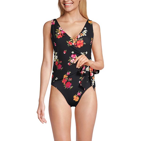 Women s Lands End Long Torso V Neck One Piece Swimsuit