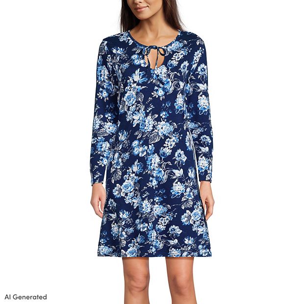 Women's Lands' End Cotton Interlock Long Sleeve Nightgown