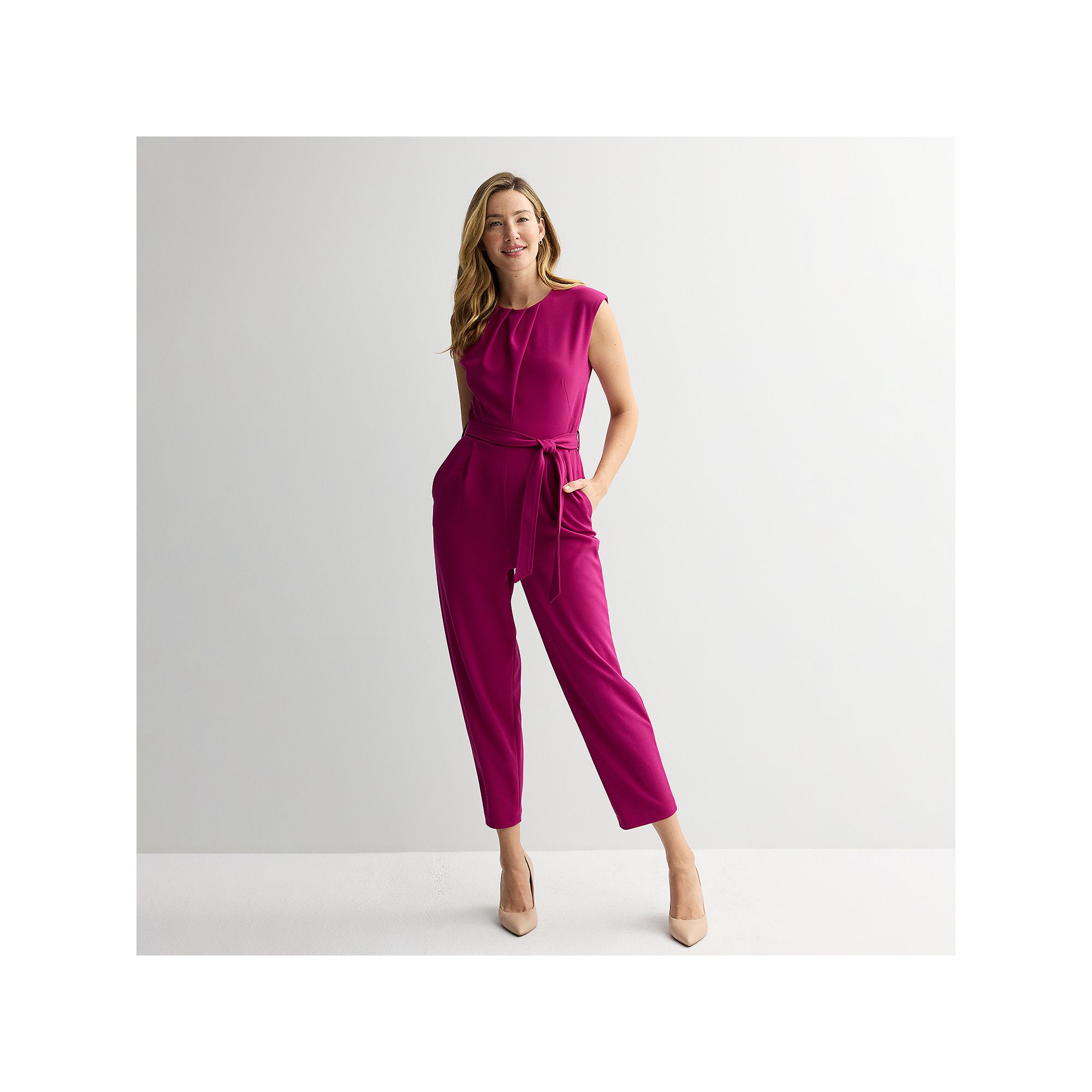 Womens Andrew Marc Belted Pleated Bodice Jumpsuit, Size: 8, Boysenberry