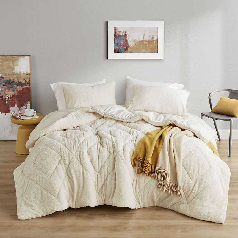 510 Design Kyla Double Diamond Quilted Teddy Comforter Set, Ivory