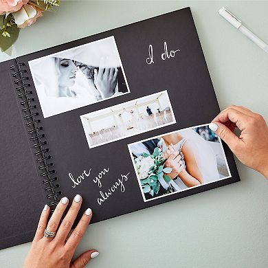 Blank Hardcover 12x12 Scrapbook, Spiral Album For Weddings, Black, 40 Sheets