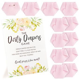 Dirty Diaper Baby Shower Game For Girl, 12 Mini Pink Diapers & Instruction Sign