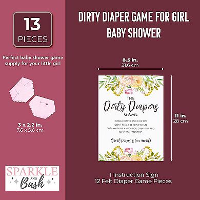 Dirty Diaper Baby Shower Game For Girl, 12 Mini Pink Diapers & Instruction Sign