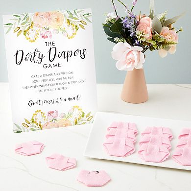 Dirty Diaper Baby Shower Game For Girl, 12 Mini Pink Diapers & Instruction Sign