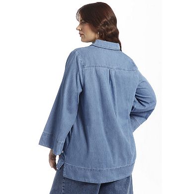 June & Vie Women's Plus Size Cotton Denim Blouse